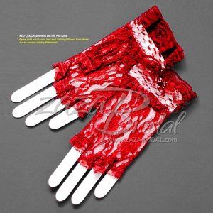 Flower Pattern Half Finger Lace Gloves with Ruffle Wrist Length